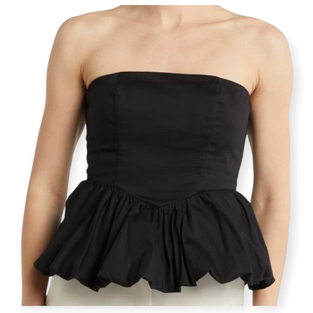 Leith Black Strapless Corset Bubble Hem Top Cotton Stretch Size M NWOT Fitted